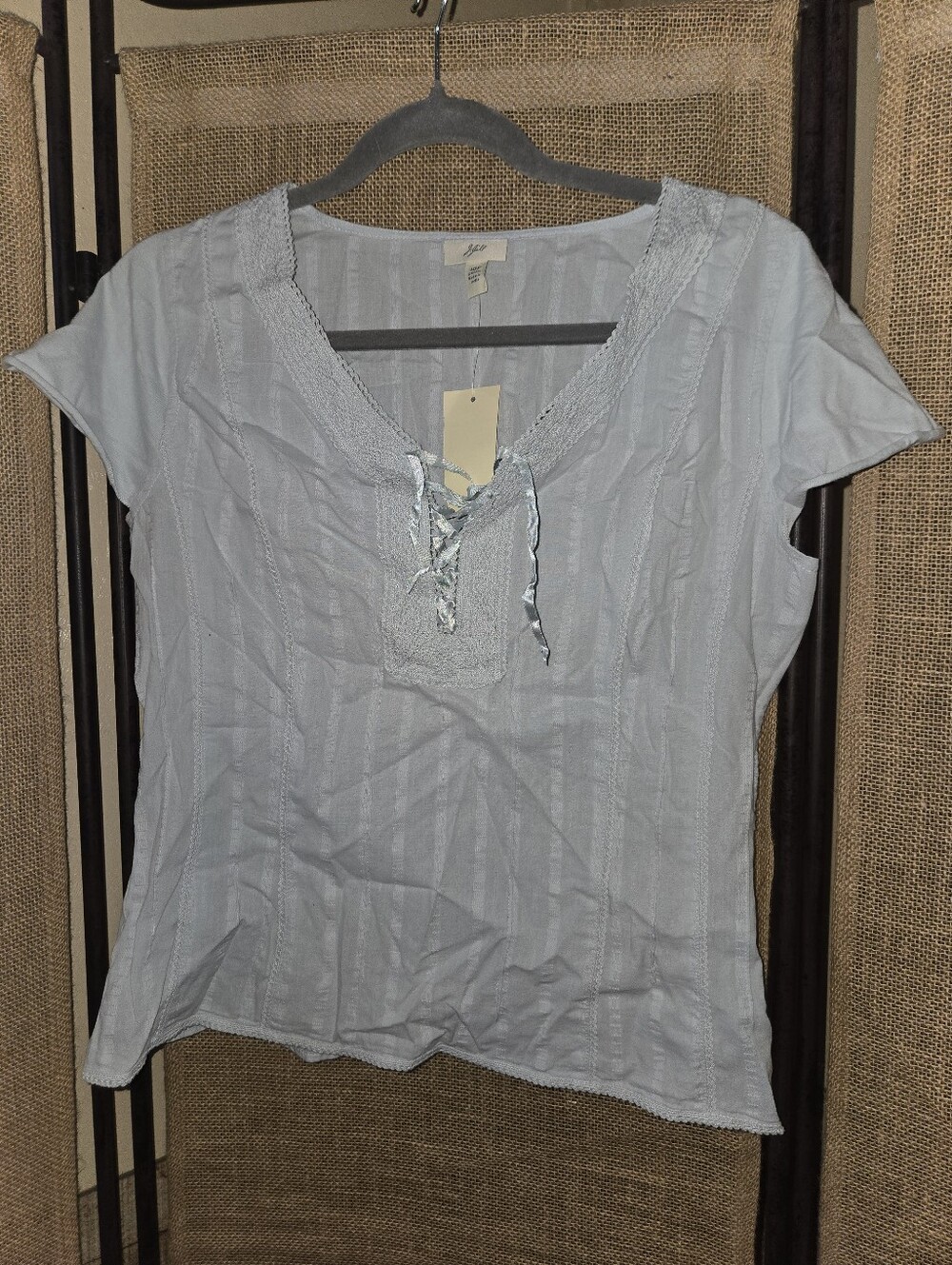 J. Jill Light Blue Lace-Up Short Sleeve 100% Cotton Women’s Top 10P